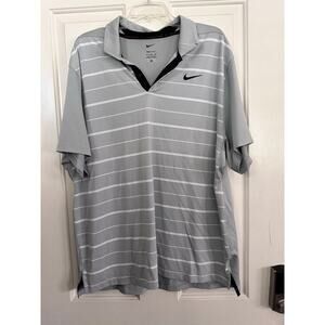 Nike Dri-Fit Men's Gray TW Tiger Woods Striped Smoke Golf Polo Shirt Size XL